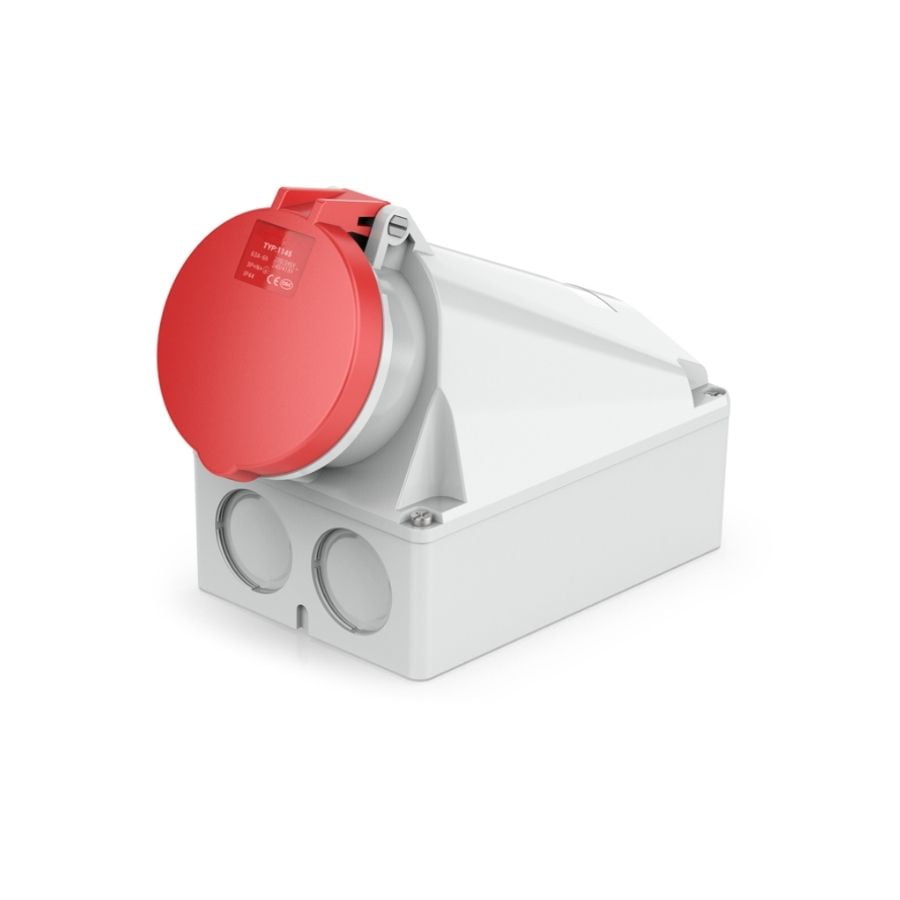 63A 5-Pin Industrial Socket, IP44, 400V, IEC 60309 Red CEE Socket (6h)