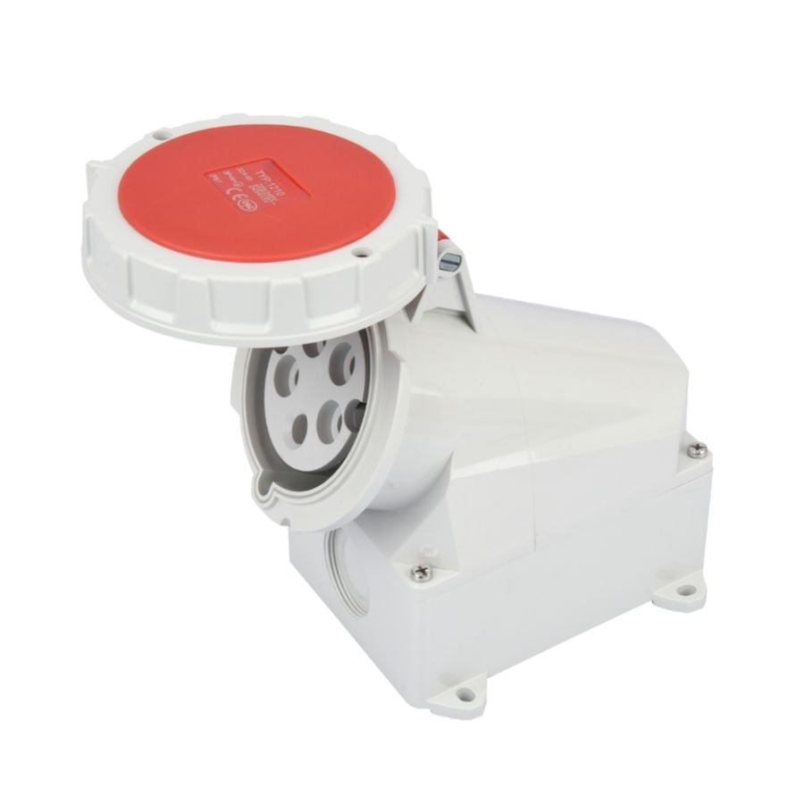 32A 5-Pin Waterproof Industrial Socket, IP67, 400V, IEC 60309 Red CEE Socket (6h)