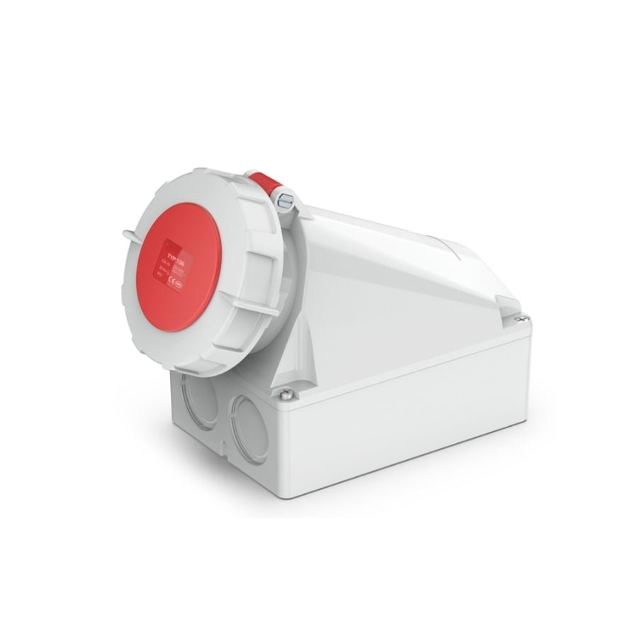 63A 5-Pin Waterproof Industrial Socket, IP67, 400V, IEC 60309 Red CEE Socket (6h)