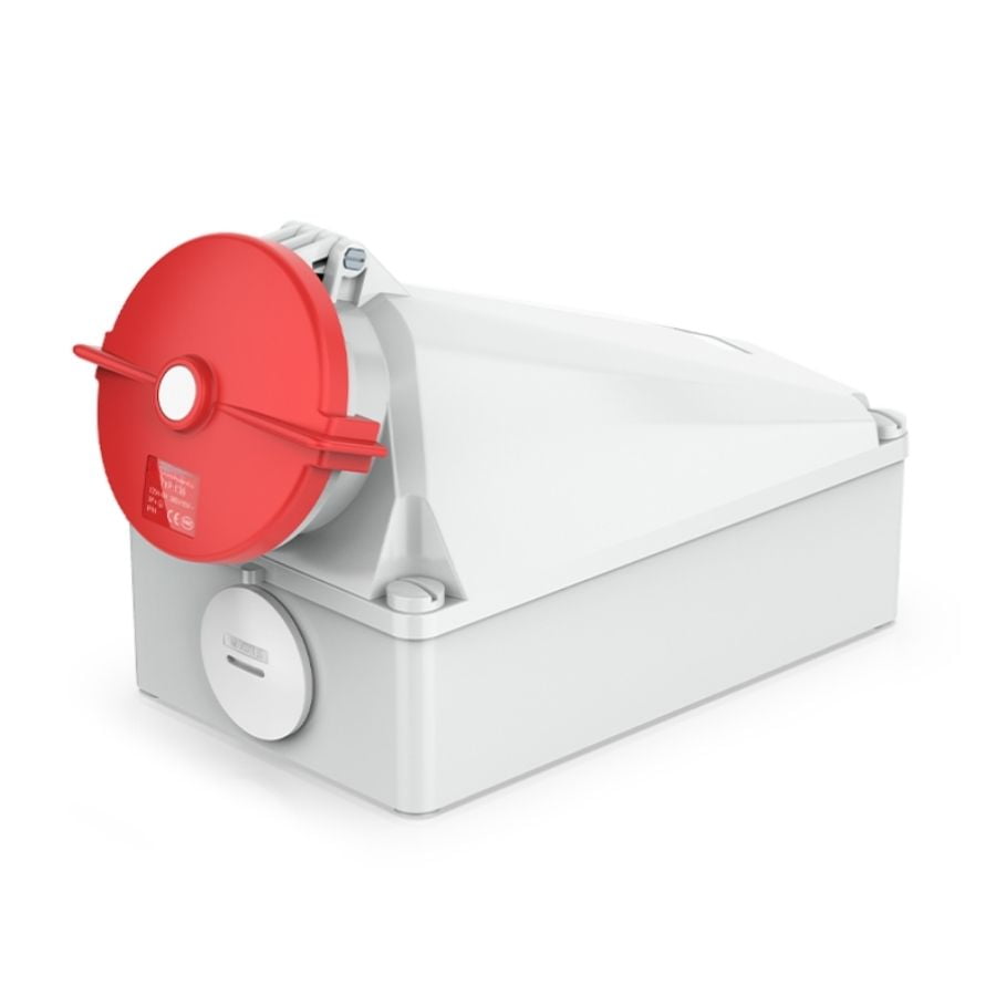 125A 4-Pin Waterproof Industrial Socket, IP67, 400V, IEC 60309 Red CEE Socket (6h)