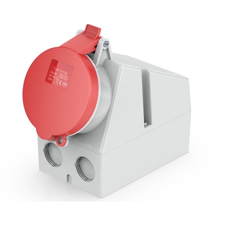 16A 5-Pin Industrial Socket, IP44, 400V, IEC 60309 Red CEE Socket (6h)