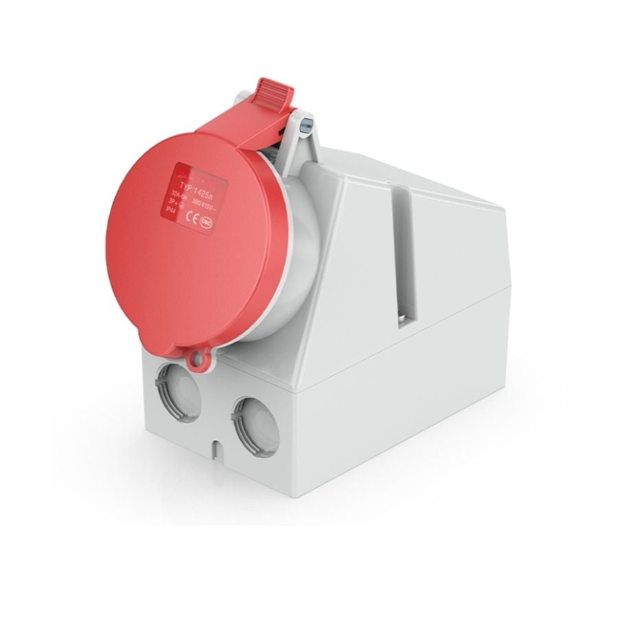 32A 4-Pin Industrial Socket, IP44, 400V, IEC 60309 Red CEE Socket (6h)