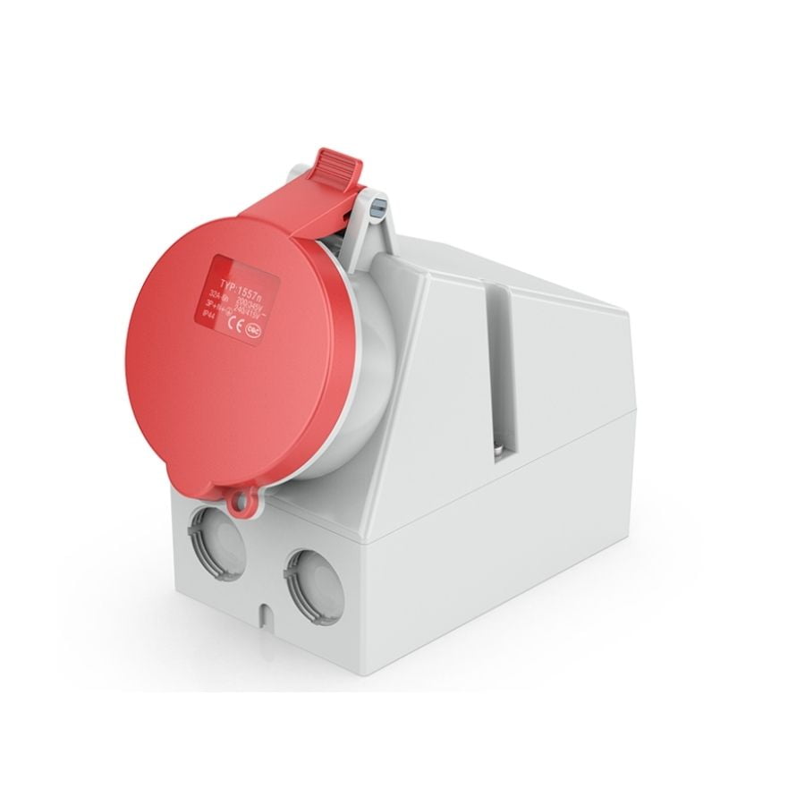 32A 5-Pin Industrial Socket, IP44, 400V, IEC 60309 Red CEE Socket (6h)