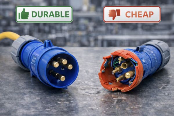 A high-quality durable plug next to a cheap, broken one